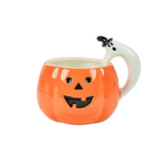 Ceramic Ghost Handle Pumpkin Mug