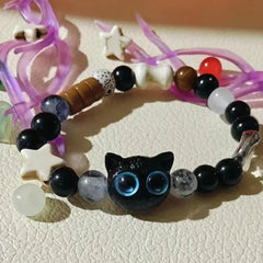 Natural Stone Black Cat Bracelet